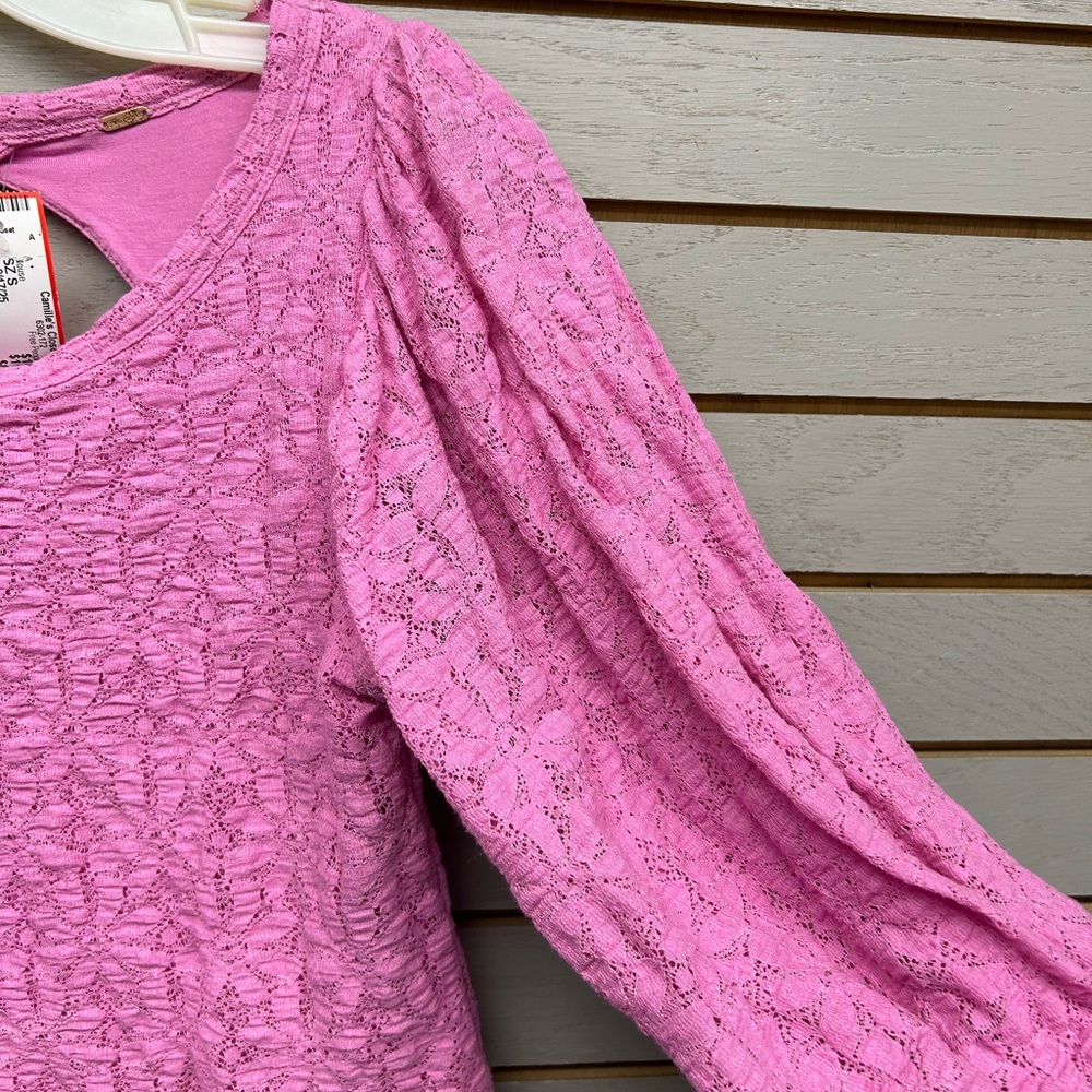 Free People Fuchsia Textured Long Sleeve Crop Top - Picture 6 of 7